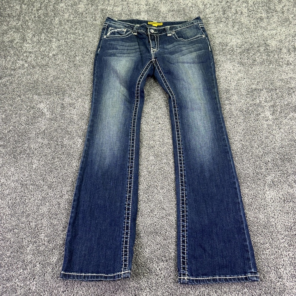 Iron Horse Jeans Womens 8 Blue Bootcut Medium Wash Embroidered Denim Rhinestone